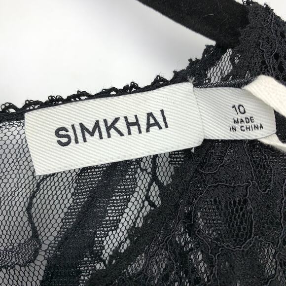 Simkhai Vea Lace Trim Open Back Gown Womens Size 10 Black Draped Satin NEW - Picture 5 of 10